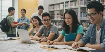 College students studying in a library, symbolizing academic pursuit and financial aid