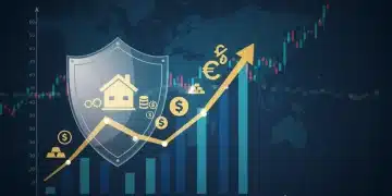 Financial portfolio chart with protective shield against inflation and market volatility