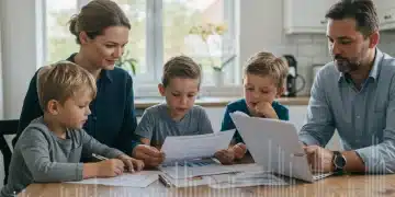 Family reviewing household finances after major economic bills