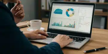 Person planning retirement on laptop with financial charts