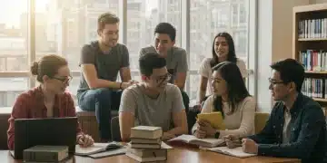 College students studying in a modern library, symbolizing educational investment and tax credit benefits.