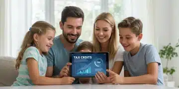 Happy family reviewing Child Tax Credit 2026 information on a tablet.