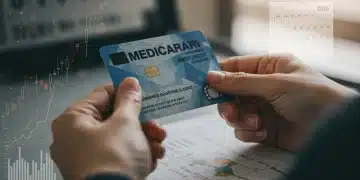 Medicare card with financial charts and 2026 calendar overlay, symbolizing future premium adjustments