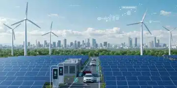 Futuristic cityscape powered by renewable energy, symbolizing investment in green technology.