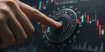 Hand adjusting a financial dial representing Federal Reserve interest rate decisions and their economic impact.