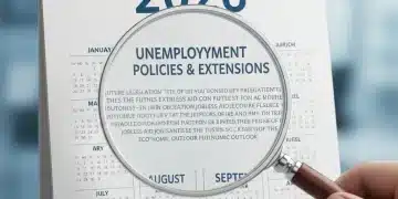 Calendar page highlighting 2026 with a magnifying glass over unemployment benefits text