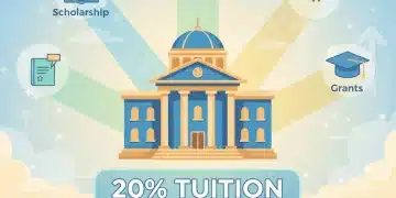 Infographic illustrating college cost reduction through scholarships and financial aid for 2026