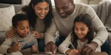 Family reviewing tax documents, symbolizing EITC benefits and financial planning