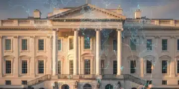 The White House illuminated, superimposed with global trade charts, representing international trade policy discussions in October 2026.
