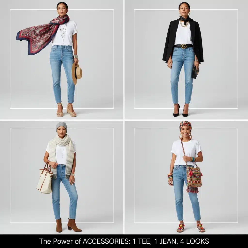 Styling capsule wardrobe basics with accessories
