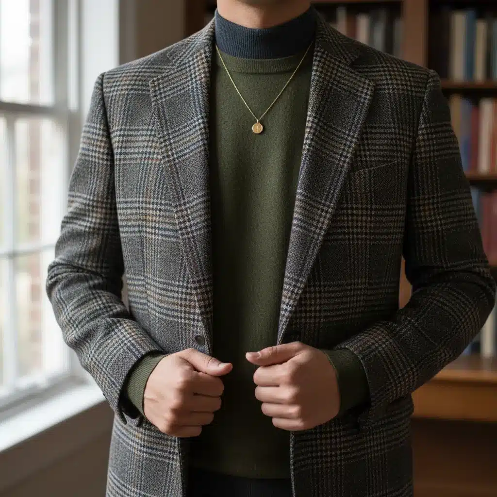 Close-up of base, mid, and outer layers in winter outfit