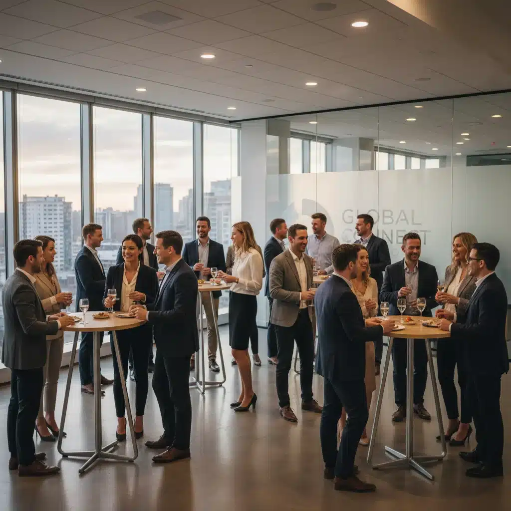 Professionals in business casual networking