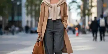 Woman in chic neutral outfit representing capsule wardrobe 2026