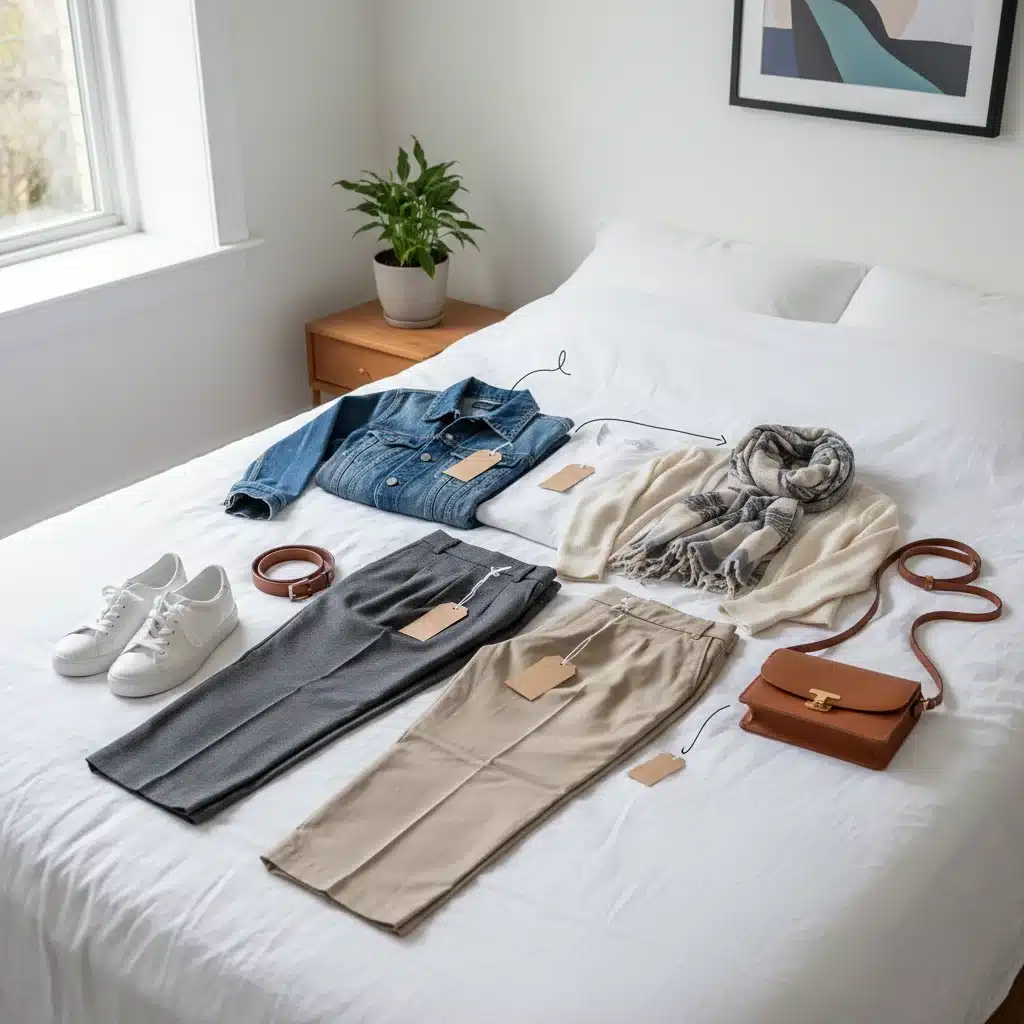 Organized capsule wardrobe for adaptable transitional outfits