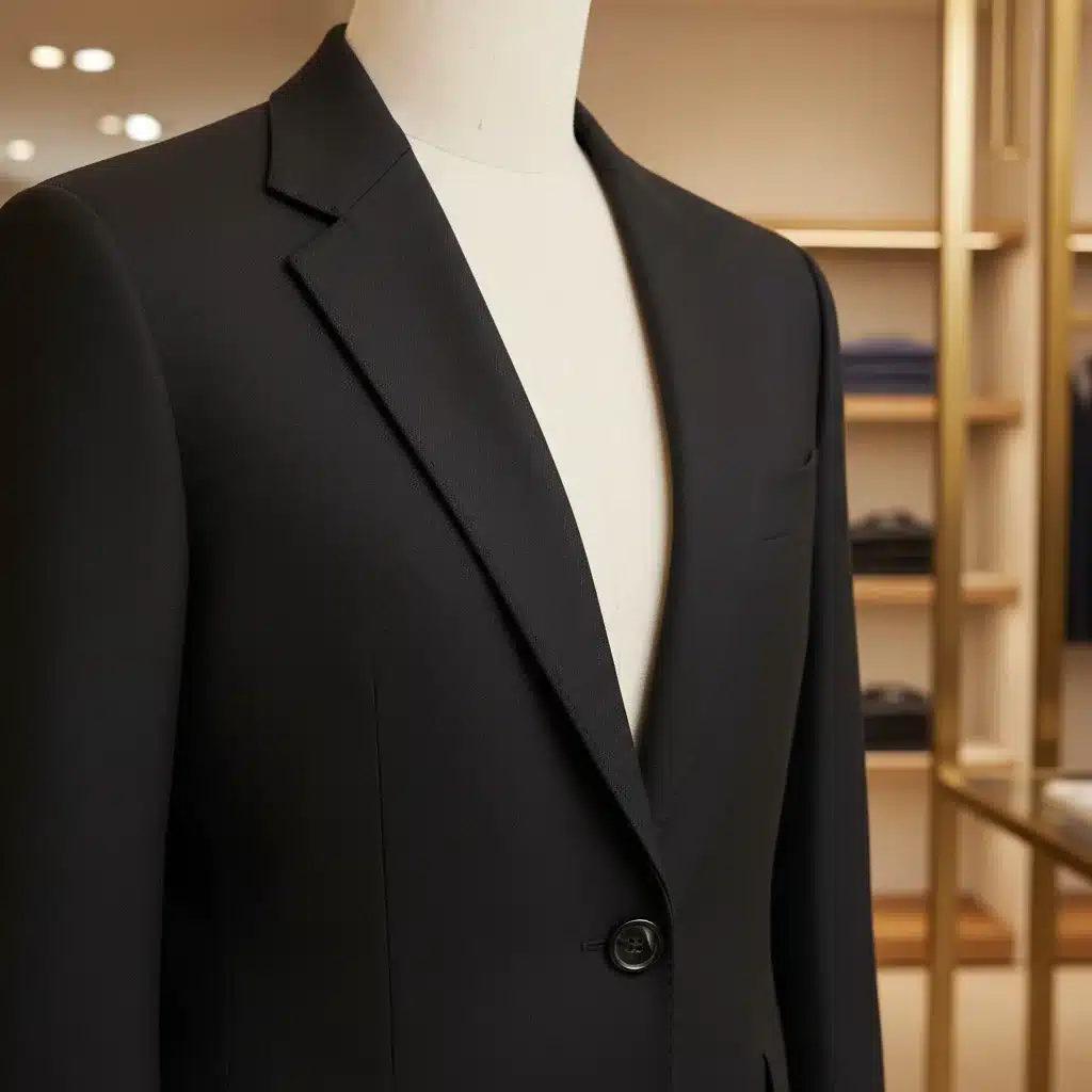 Classic black tailored blazer on a mannequin, highlighting fabric and design details, a timeless workwear essential.