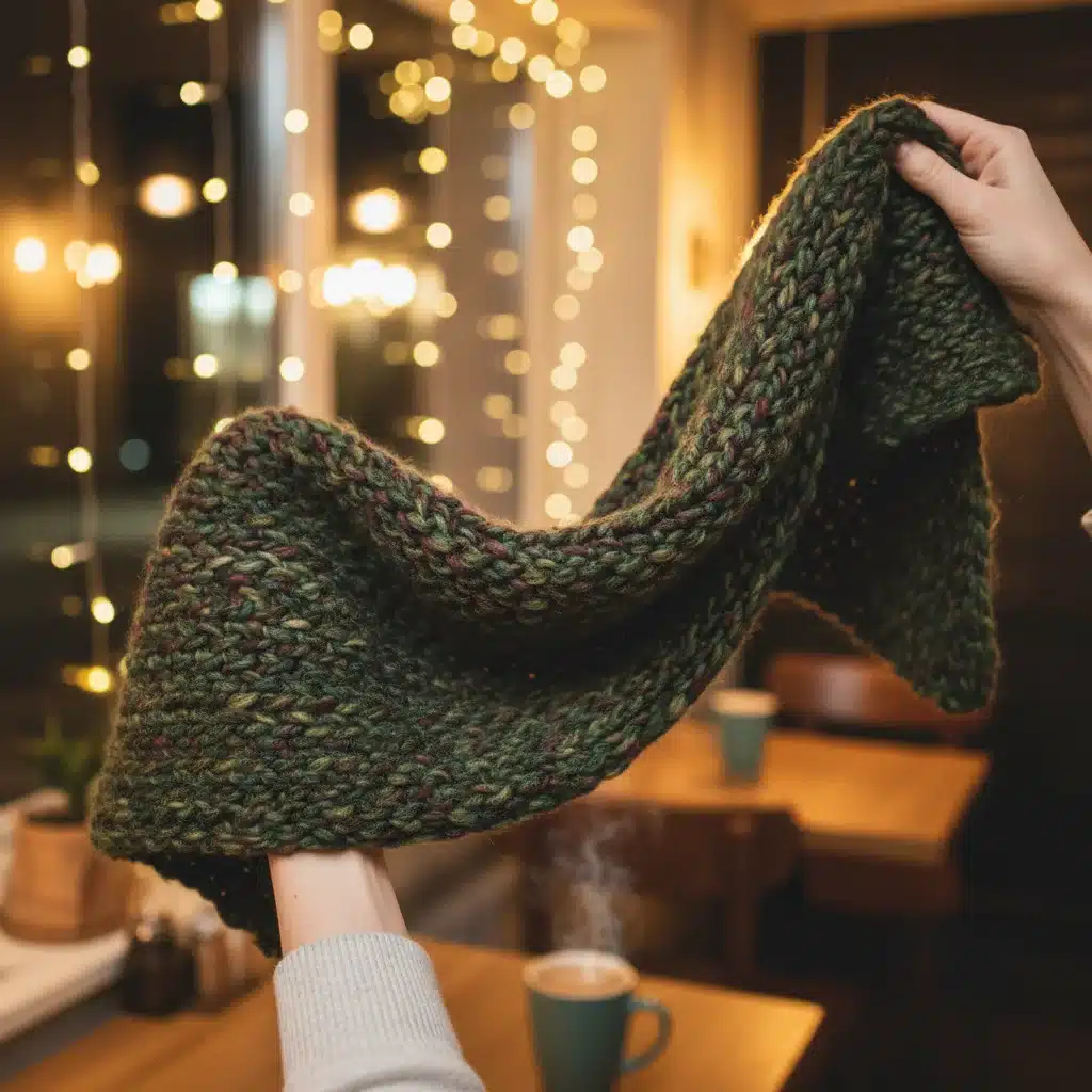 Close up of a person holding a rich autumnal scarf