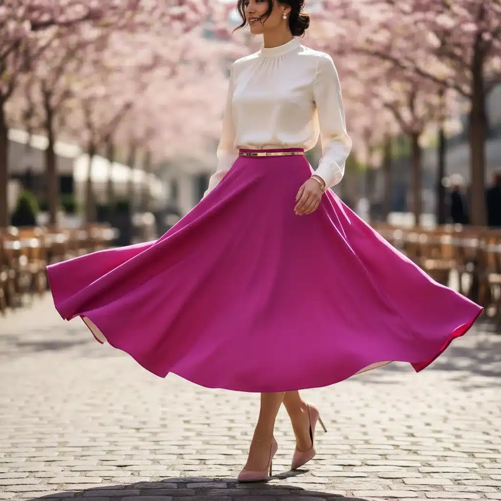Woman in elegant A-line skirt, demonstrating flow and tailored fit