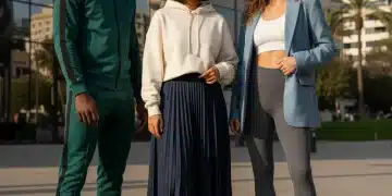Diverse models in elevated athleisure outfits in an urban setting