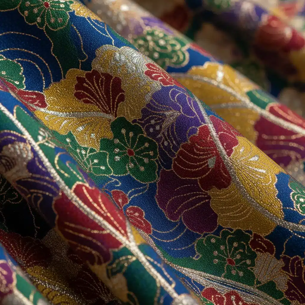 Intricate organic abstract print fabric swatch in jewel tones for fall 2026.