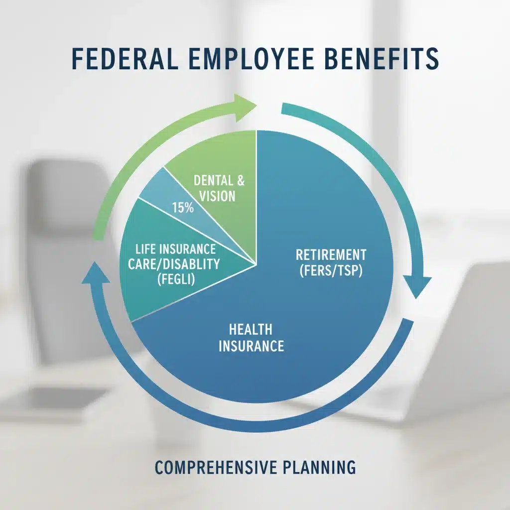 Pie chart showing breakdown of federal employee benefit categories