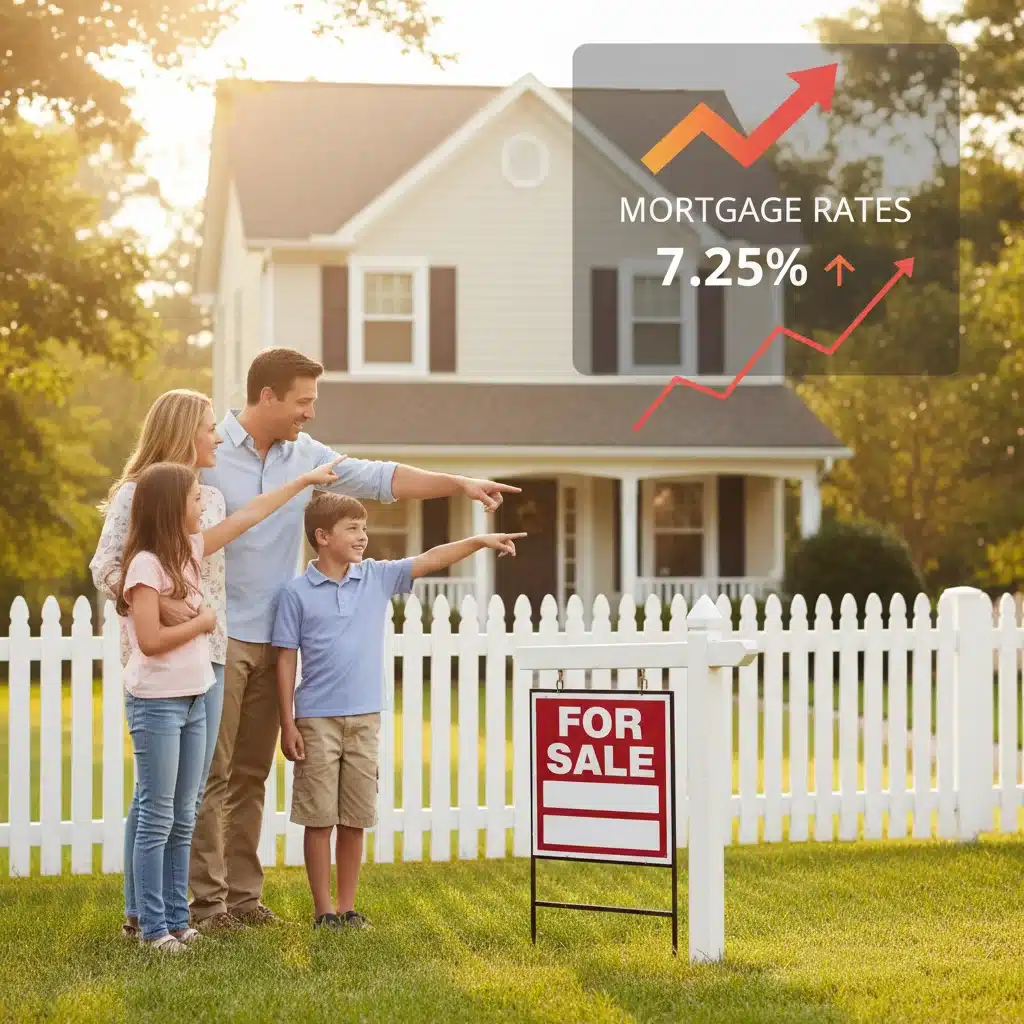 Family considering a home purchase amidst rising mortgage rates, illustrating housing market impact of Fed hike.