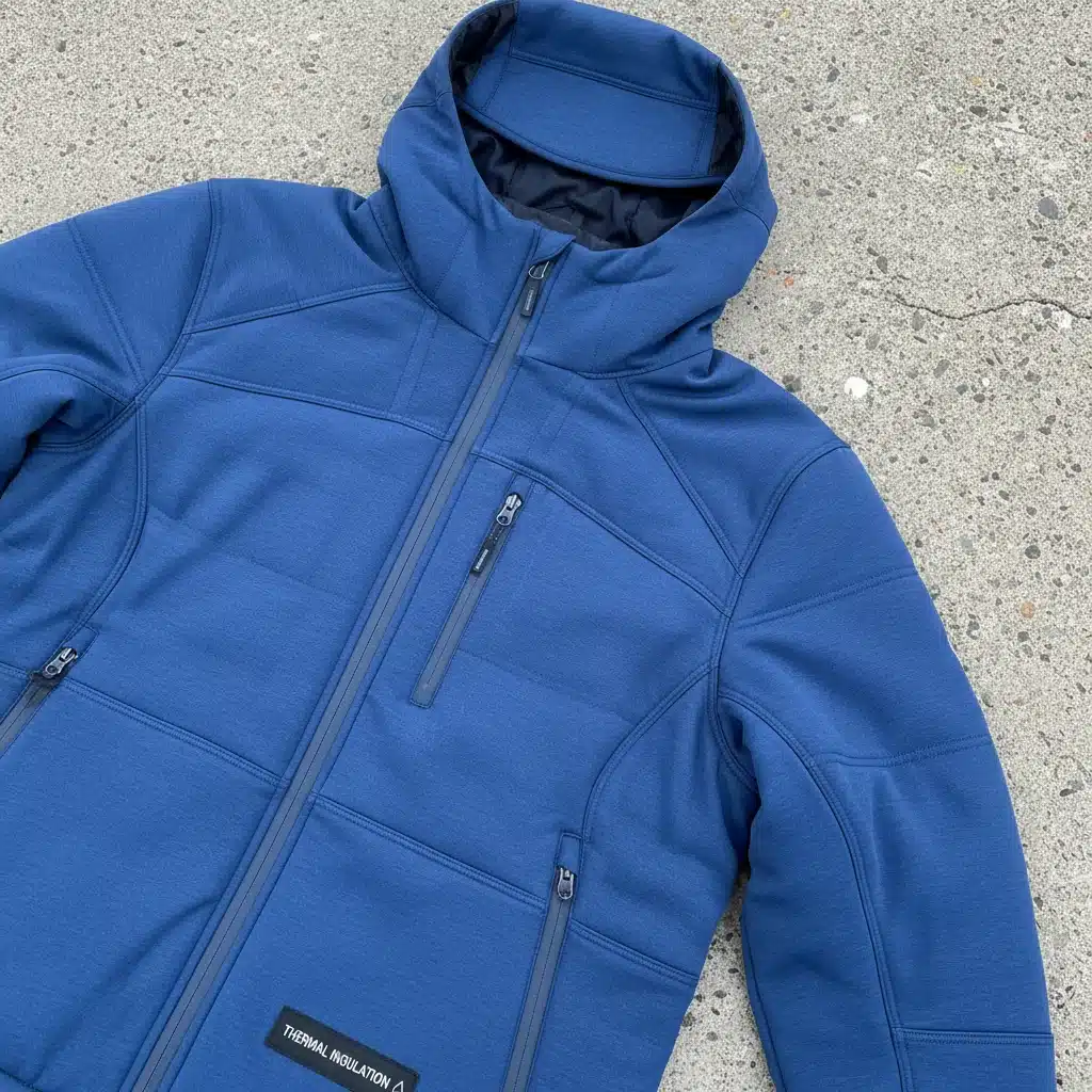 Close-up of insulated athleisure jacket fabric