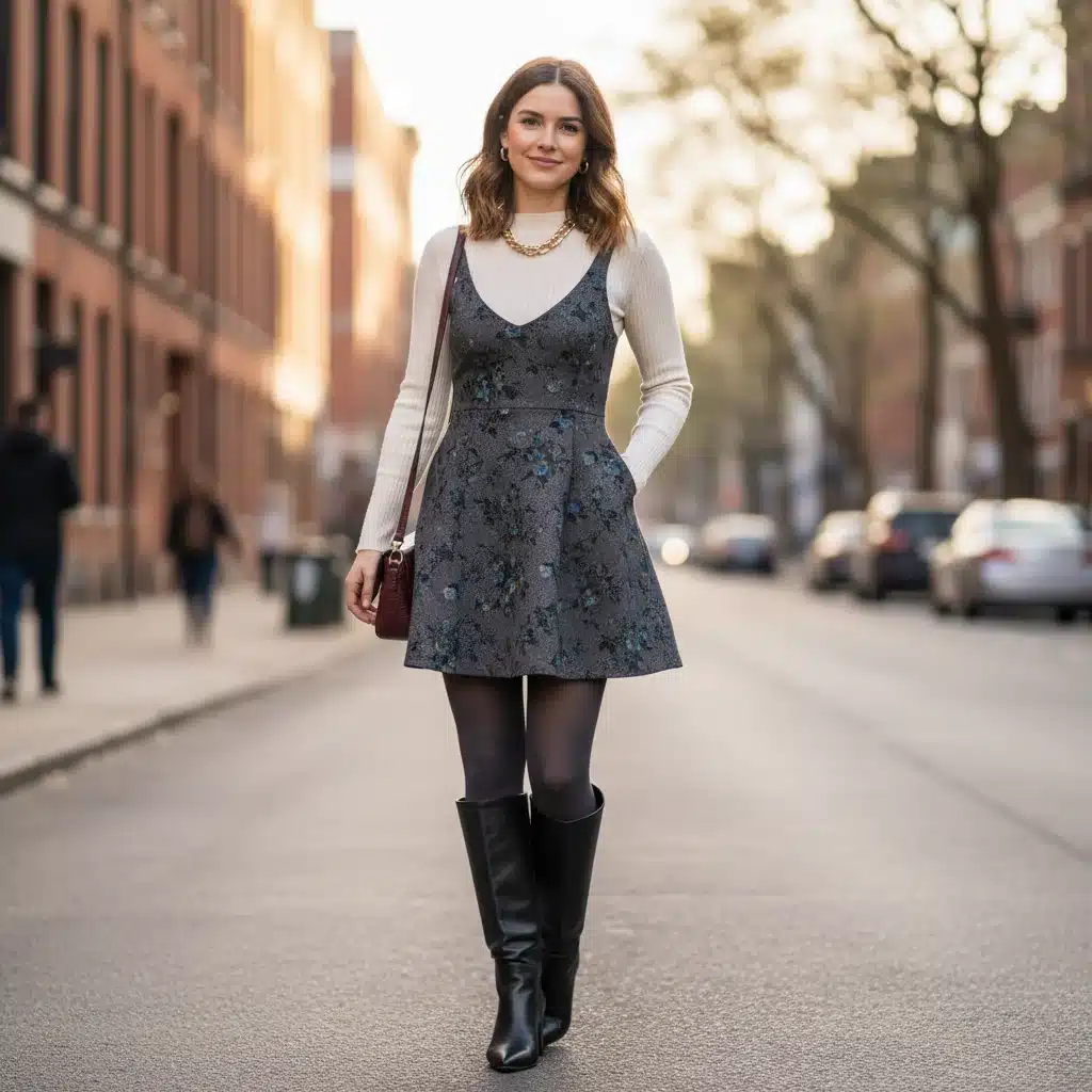 Layered sleeveless dress with long-sleeved top for spring