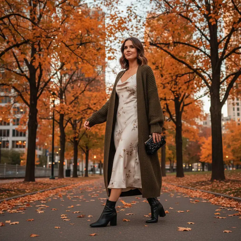 Midi dress outfit transformation with cardigan and boots