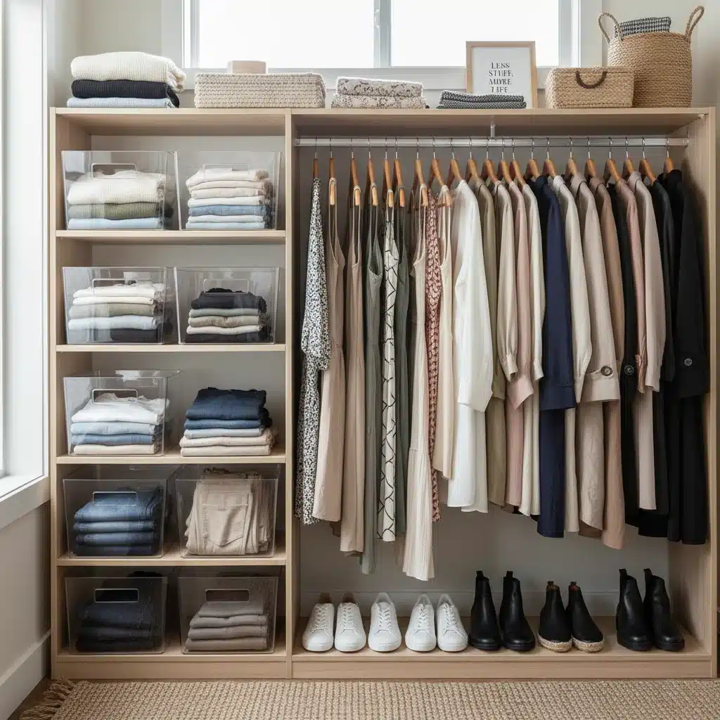 Organized minimalist closet with capsule wardrobe essentials