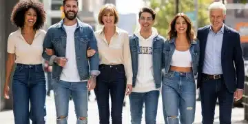 Diverse individuals confidently wearing various styles of perfect fitting jeans in 2026