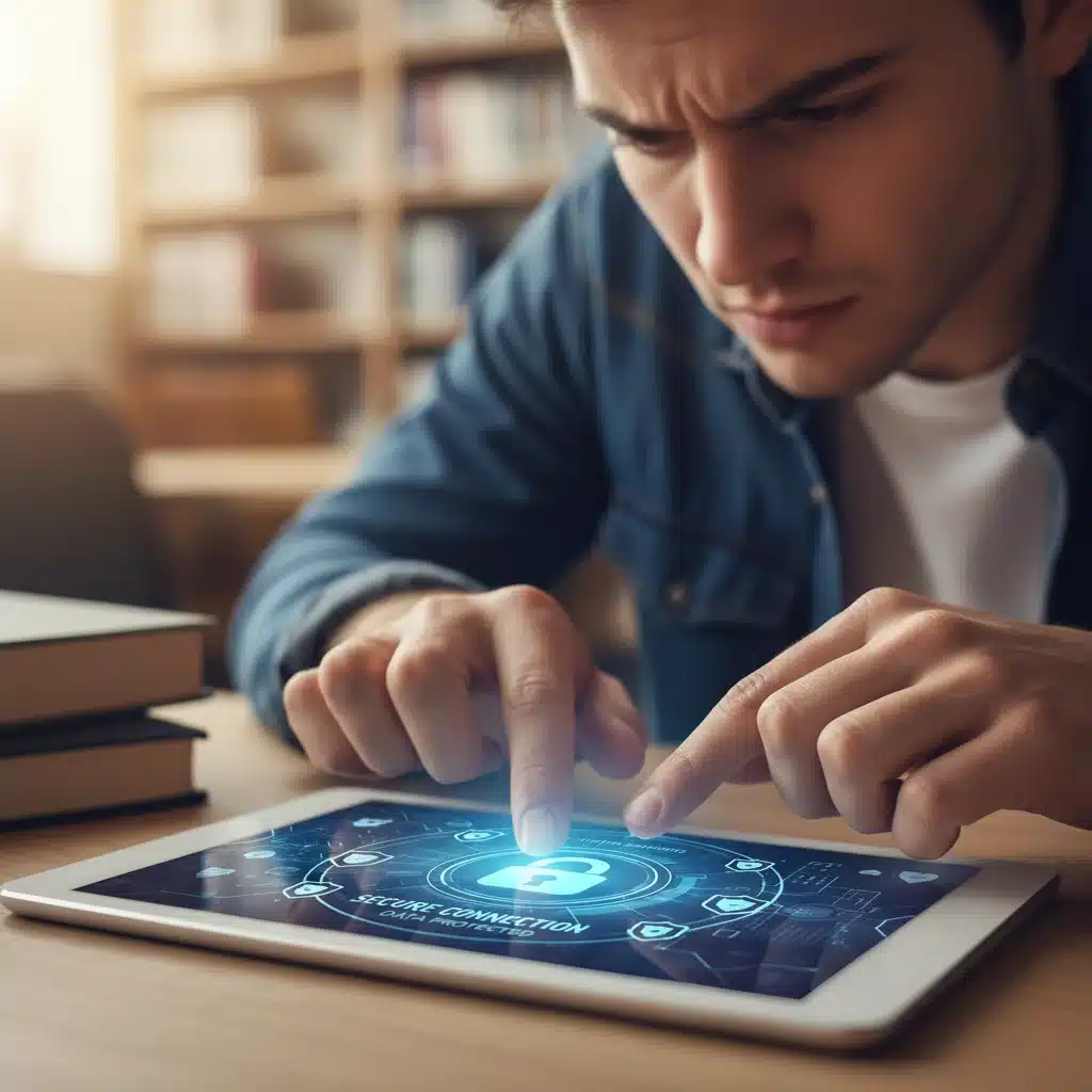 Student learning cybersecurity and online safety on a tablet