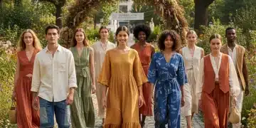 Models wearing sustainable summer fashion 2026 in an urban park