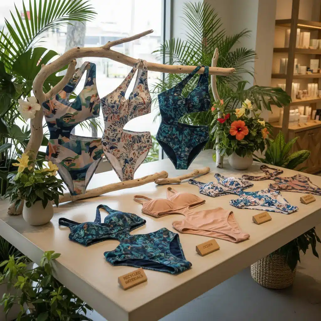 Collection of sustainable and stylish swimwear for summer 2026.