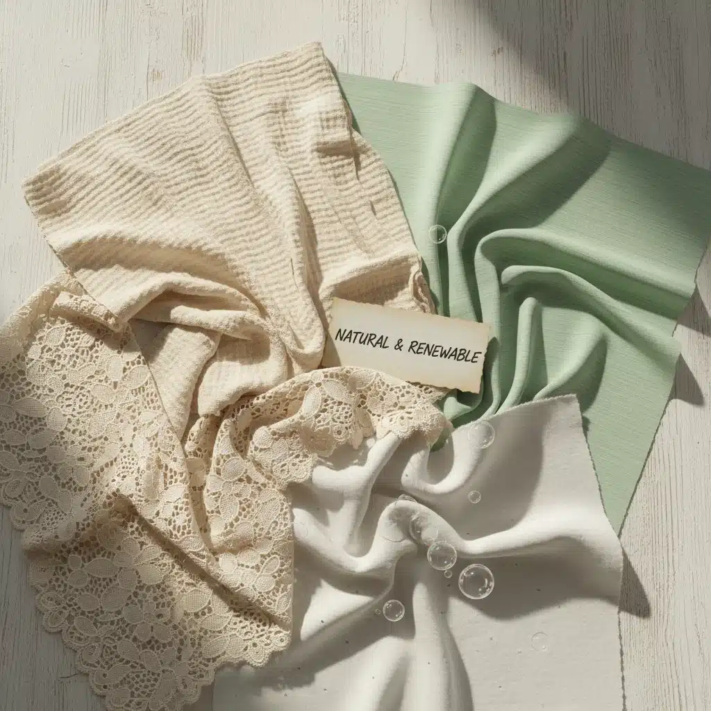 Sustainable undergarment fabric swatches: organic cotton, bamboo, modal