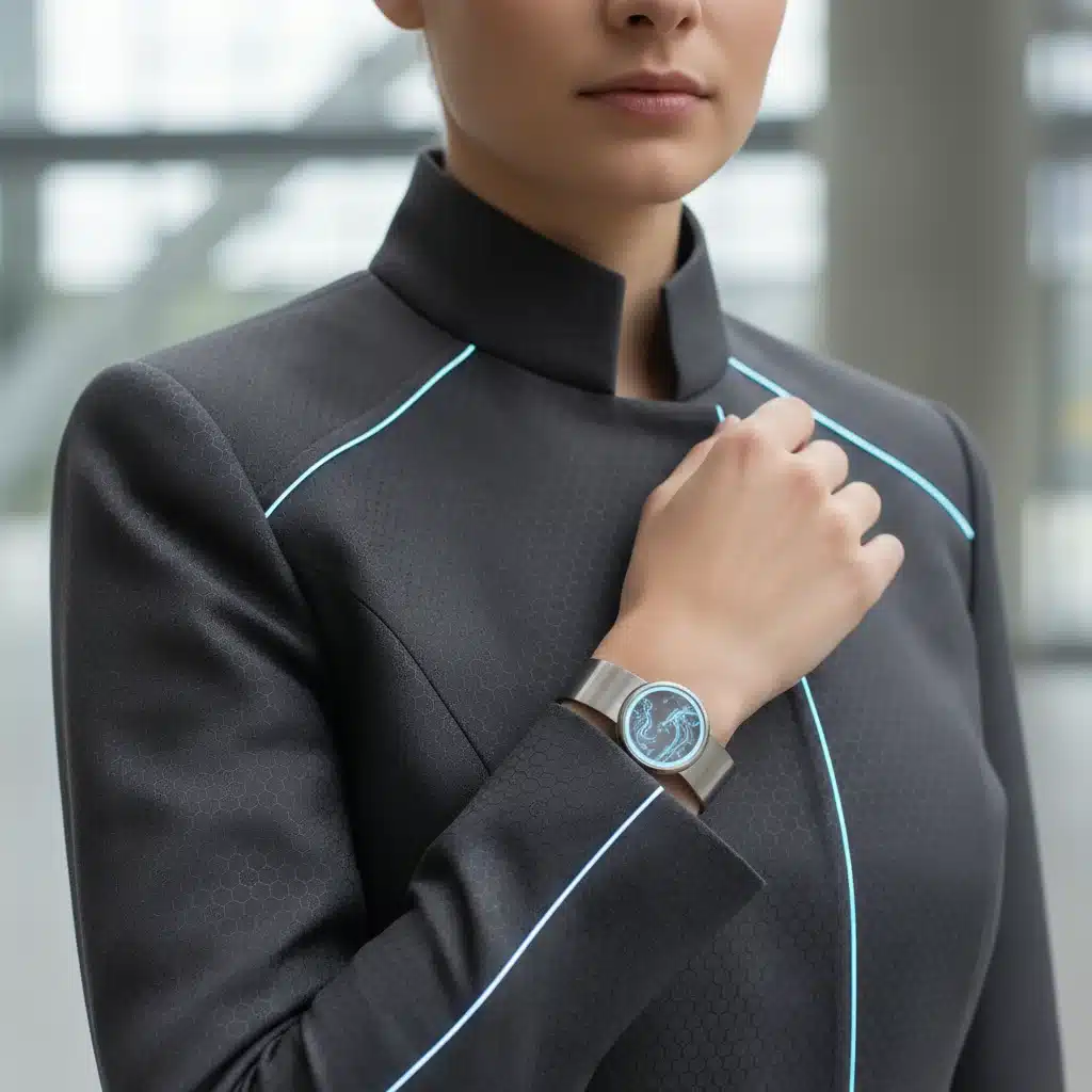 Model showcasing technological textile integration in spring 2026 fashion