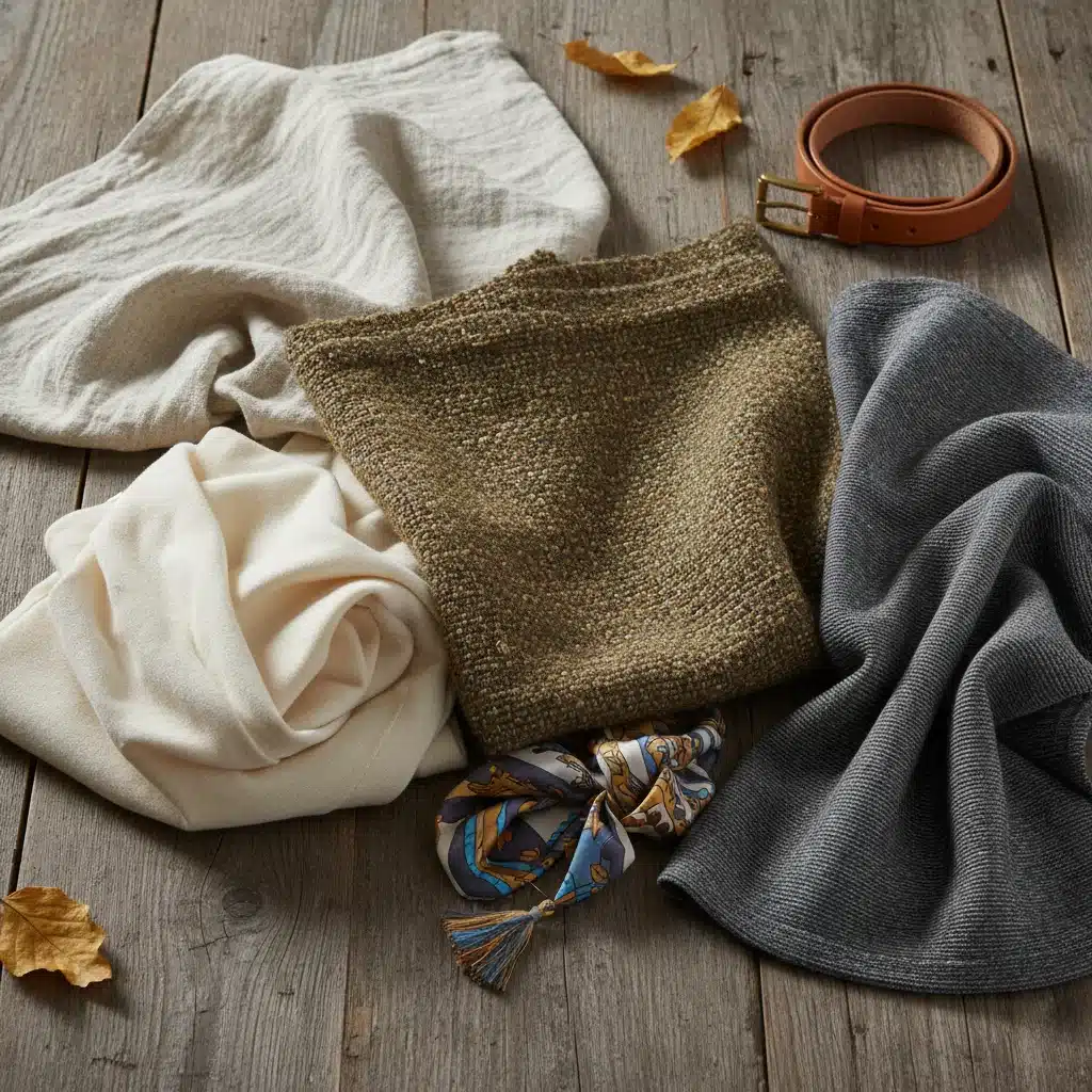 Fabric swatches demonstrating transitional textures for summer to fall wardrobe.