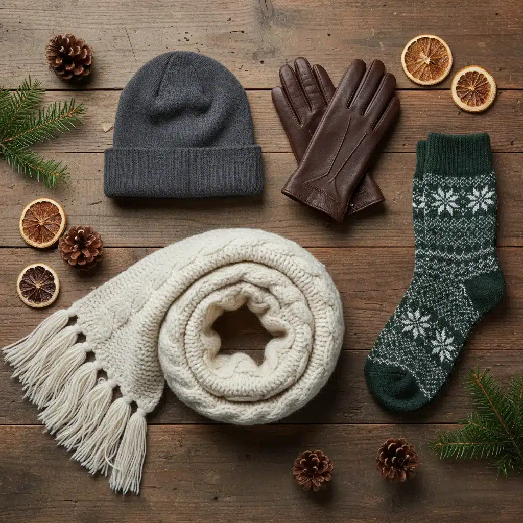 Collection of essential winter accessories for warmth and style