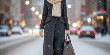 Winter 2026 Wardrobe Refresh: 10 Essential Items for US Cold Fronts Stylish woman in wool coat and scarf on snowy street, winter fashion 2026