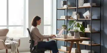 Person working from home in a comfortable and stylish outfit, focused on their laptop in a modern home office.