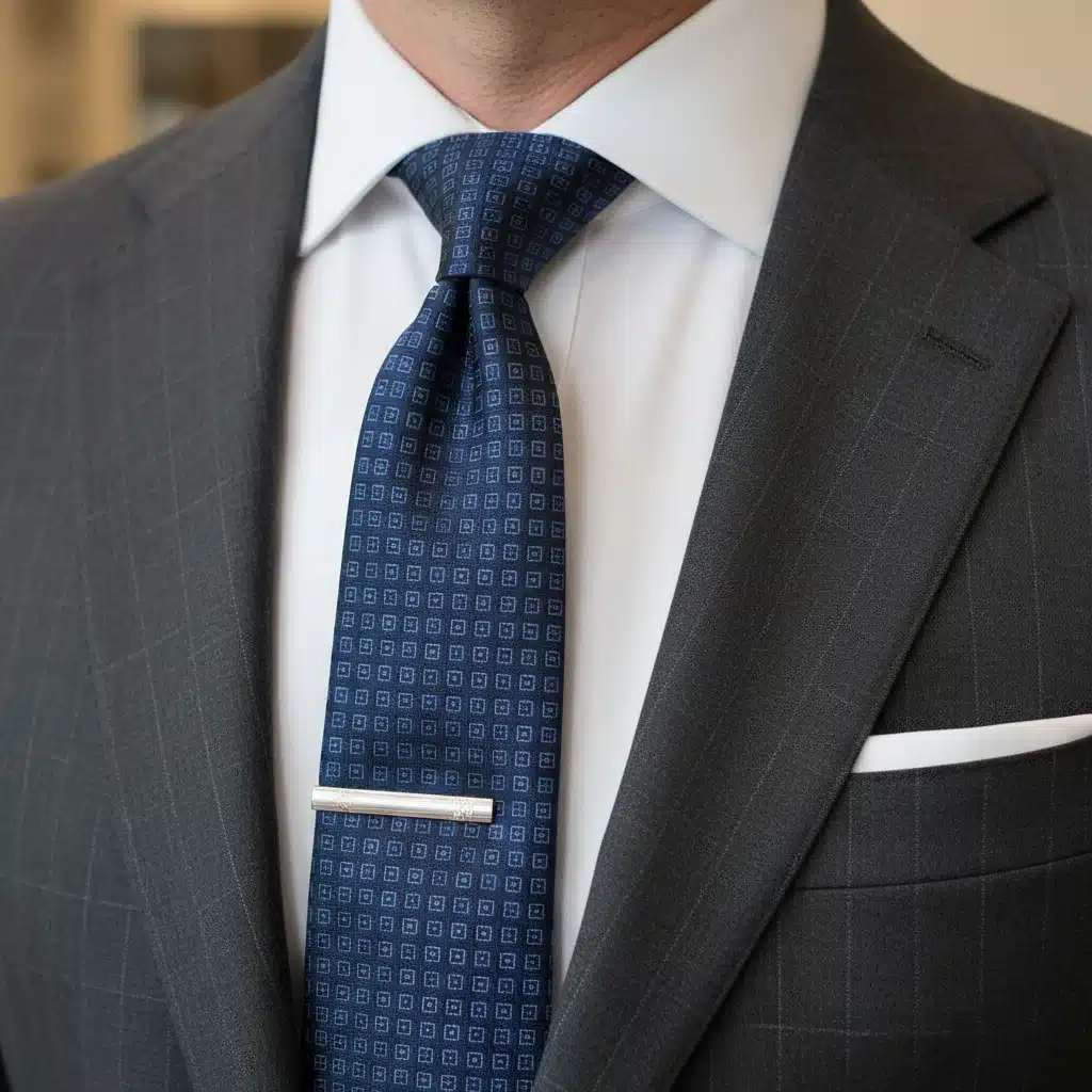 Close-up of business professional attire with blazer and shirt