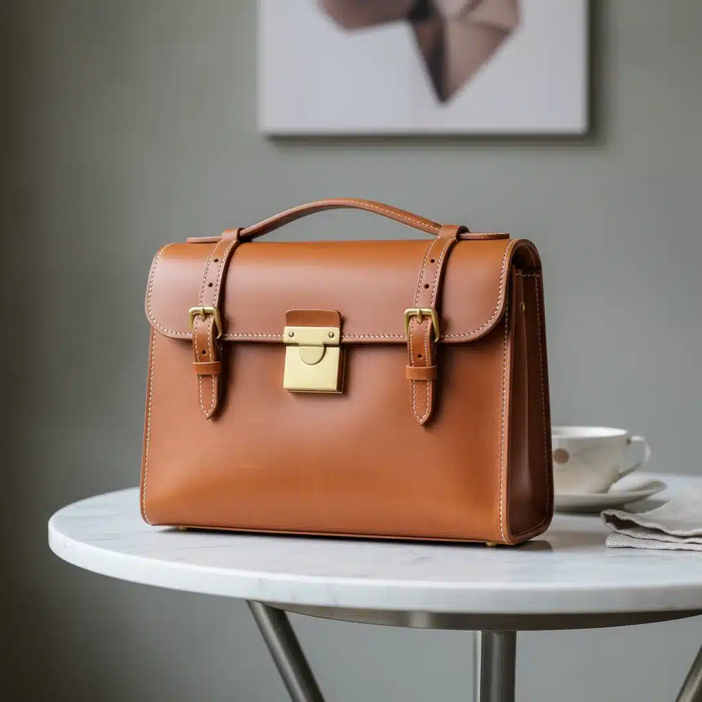 Close-up of a classic high-quality leather handbag