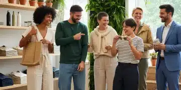 People wearing sustainable fashion essentials in an eco-friendly setting